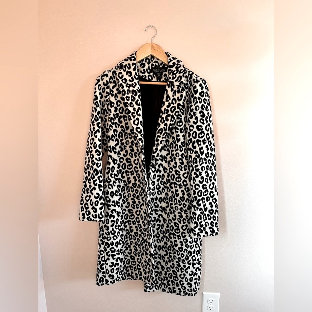 Rachel Zoe Black and White Leopard Print Coat